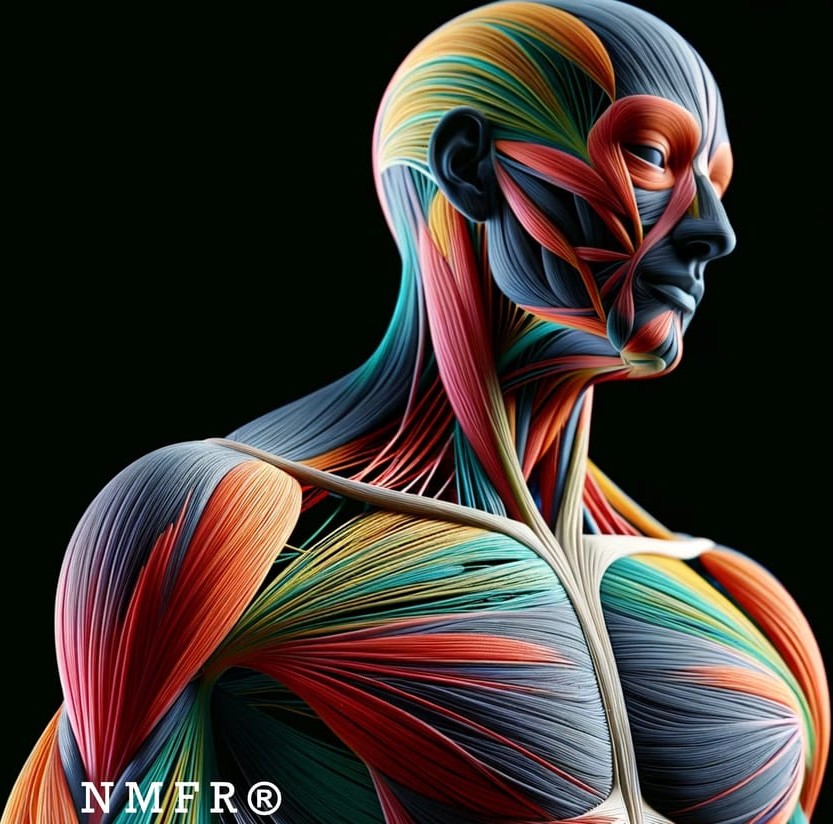 Représentation anatomique des chaînes myofasciales — visualisation du réseau tensionnel global utilisé dans l'approche NMFR